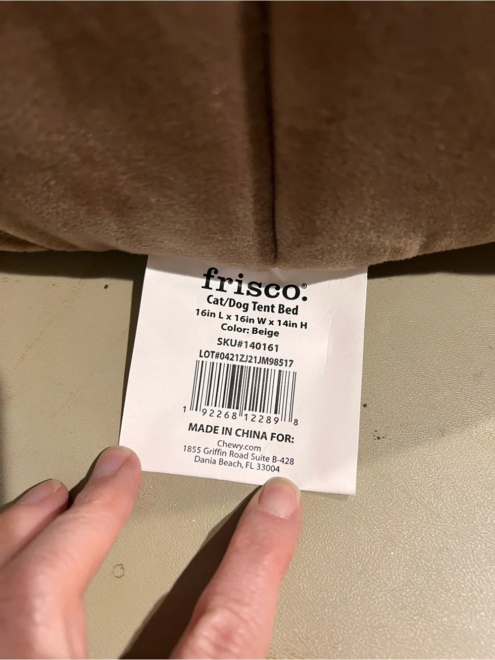 Plush Beige Cat/Dog Cave Bed with Cream Cushion